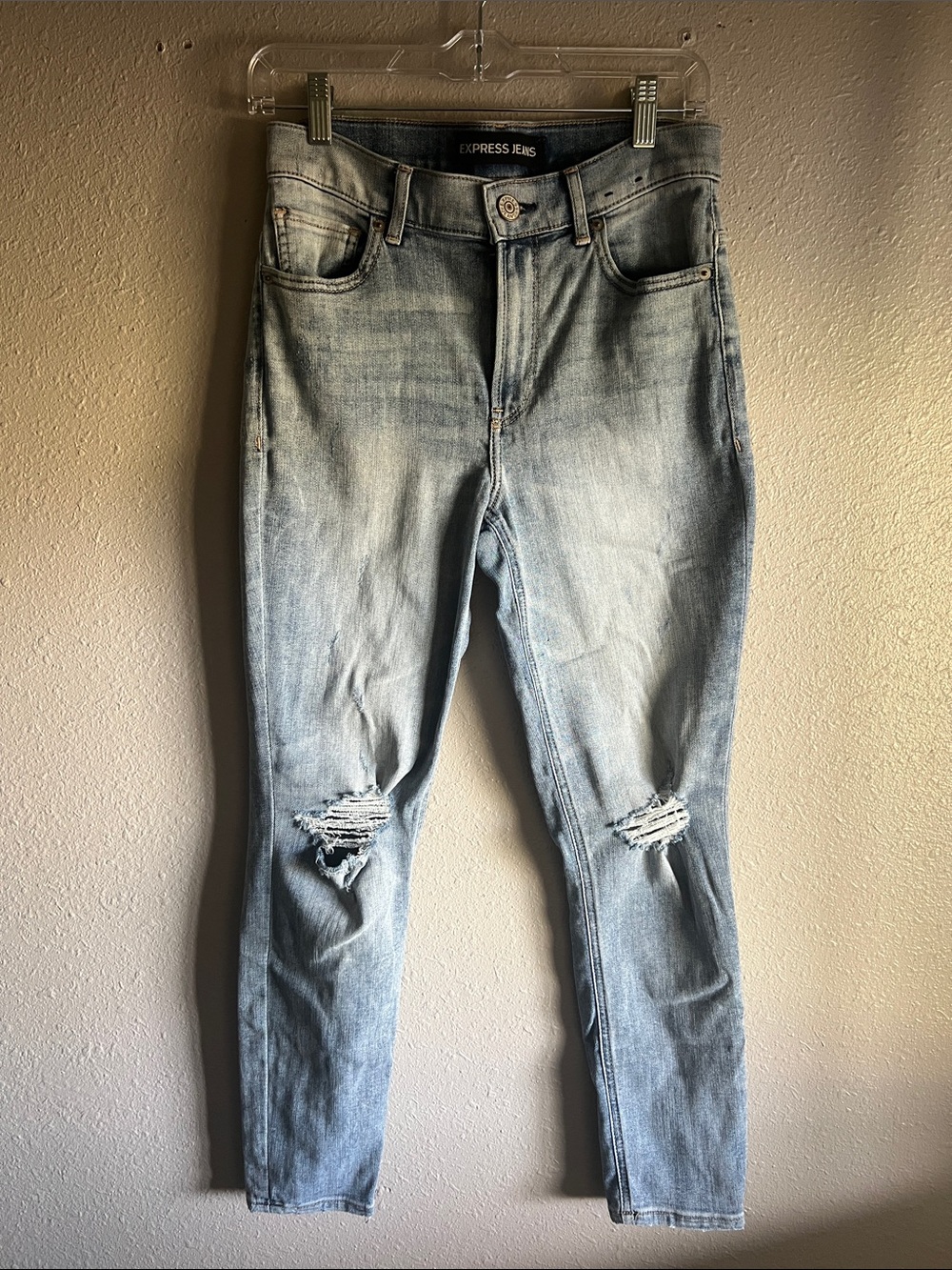 Express High Rise Cropped Jeans with Knee Distressing